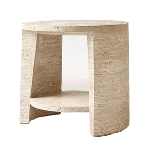 Meubles de luxe en travertin sur mesure de style français <span class=keywords><strong>tabouret</strong></span> en pierre blanche beige naturelle dessus de table Tables basses polies grande dalle - Product Image 2