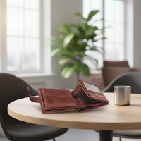 Portefeuille en cuir véritable vintage sur mesure avec fenêtre transparente pour carte d'identité, porte-cartes à trois volets, porte-permis de conduire multiple