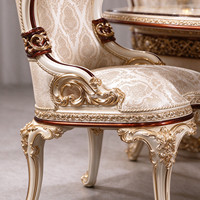 Table à manger classique française en marbre sur mesure, chaises en bois doré, ensemble de meubles pour salle à manger d'hôtel, salle de banquet