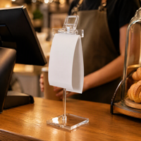 Support de reçus en acrylique personnalisé, transparent, avec clip, pour comptoir, support de notes, organisateur de factures de café, base d'affichage de bureau avec logo OEM, ensemble de panneaux de présentation pour magasin
