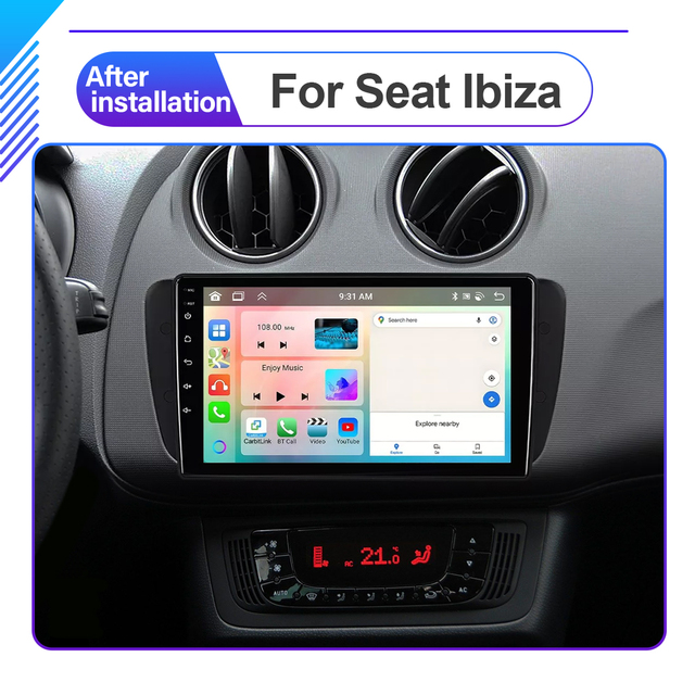 GPS Navi Central Control Unit for Seat Ibiza 2009-2013 Car Multimedia Radio Wireless Carplay Android 14 Auto DVD Player