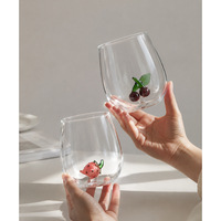 3D-geëmbossed fruitglas met grote buik, eivormig, kersen-, citroen- en aardbeipatroon, glazen waterglas