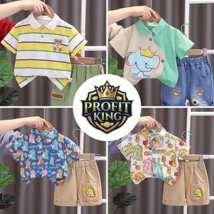Ensembles de t-shirts en coton pour enfants avec imprimés animaux et motifs à carreaux, couleurs mélangées pour garçons et filles - Product Image 3