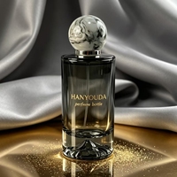 Flacon de parfum en verre gris fumé haut de gamme de 30 ml, 50 ml, 100 ml, avec bouchon sphérique en marbre et gravure de logo personnalisée, vente en gros
