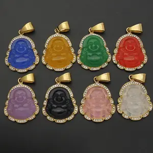VAF оптовая продажа зеленый золотой нефрит Будда маленькая розовая оранжевая Лаванда колье Будда камень подвеска ожерелье