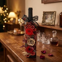 Boîte cadeau en cuir personnalisée pour fleurs éternelles, bouteille de vin rouge, artisanat DIY, ornements décoratifs finis, fleurs séchées