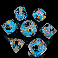 Ensemble de dés DND en résine facettée à cœur liquide scintillant bleu chat exquis, 7 pièces, dés polyédriques à bords vifs pour le jeu Dungeons and Dragons