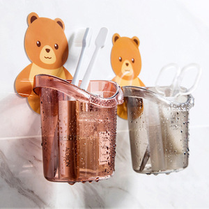 No-drill self-adhesive bear cup, wall-mounted bear hugging toothbrush cup holder, cartoon mouthwash cup holder. - Product Image 4