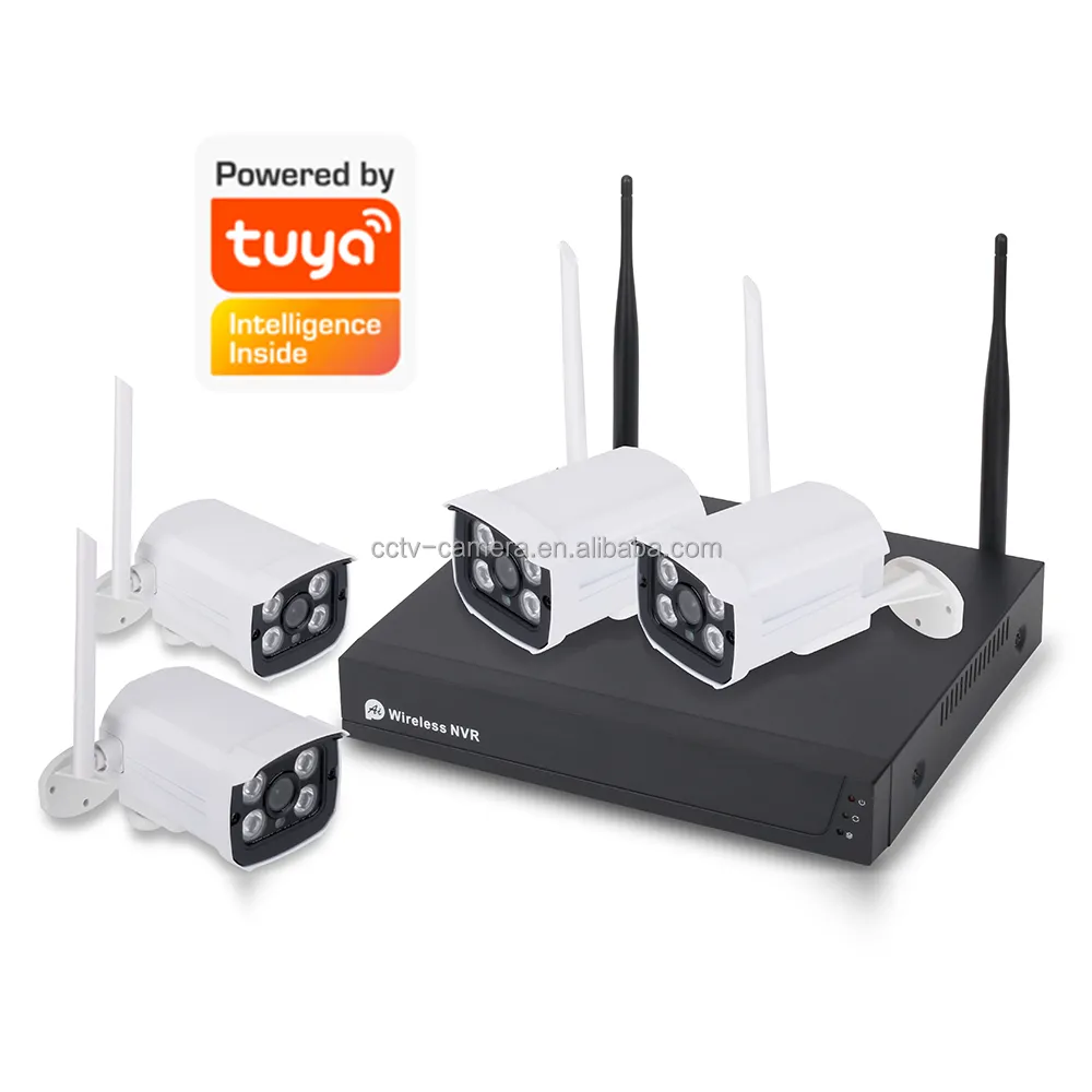 Tuya Cerdas Dalam Ruangan, Kit NVR Kamera IP Wifi Nirkabel Tuya Cerdas 4 Saluran 2.0mp 1080P