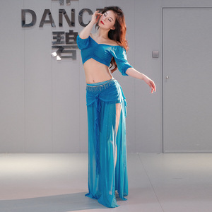 Ensemble de costumes de danse sexy en gros avec haut à col en V horizontal et jupe pour la pratique de la danse du ventre - Product Image 5