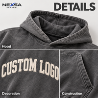 Hoodie surdimensionné gris délavé vintage personnalisé avec lettres appliquées, en coton épais, style streetwear, vente en gros, fabricant