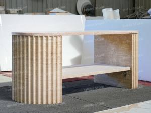 <span class=keywords><strong>Table</strong></span> <span class=keywords><strong>console</strong></span> ovale en marbre rose crème SH STONE, entrée de couloir naturelle avec pieds en travertin concave, étagère de rangement - Product Image 3