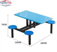 Vente en gros Table de salle à manger et tabouret de cantine en métal bleu moderne et durable ensemble 4/6/8 places Tables et chaises de salle à manger d'école