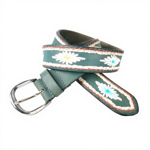 Ceinture Polo en Cuir Rayé Brodé Equipro, Boucle en Alliage Robuste à Cadre Carré, Style Décontracté, Cuir de Vachette Véritable 3,5 cm - Product Image 1