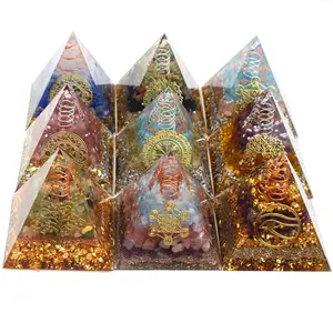 도매 일곱 차크라 크리스탈 오르고나이트 피라미드 에너지 치유 돌 가정 장식 선물