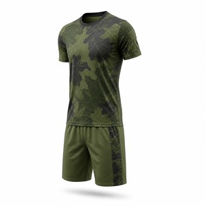 Completo Kit <span class=keywords><strong>Calcio</strong></span> 2026 Camouflage Foglie Forestali Verde Personalizzabile - Maglia e Pantaloncini Traspiranti con Sublimazione Totale per <span class=keywords><strong>Squadre</strong></span> - OEM - Product Image 5