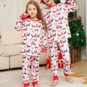 Hot Selling 2024 new cartoon full print family Christmas pajamas home wear long-sleeved suit Christmas pajamas for family