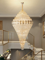 Lustre en cristal doré à dimensions personnalisables, éclairage avec interrupteur, luminaire pour hall d'entrée, plafond haut, 220V