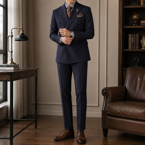 <span class=keywords><strong>Abito</strong></span> da Uomo a Righe <span class=keywords><strong>Blu</strong></span> Navy <span class=keywords><strong>Doppiopetto</strong></span> in Due Pezzi per Ufficio, Riunioni Professionali, Cerimonie di Laurea, Banchetti, Lavoro ed Eventi Sociali - Product Image 2