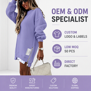 Sudadera Extra Grande Morada Premium para Mujer con Cierre Lateral y Etiqueta Gráfica para Moda Urbana - Product Image 4