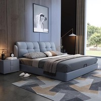 2026 Neues Modell Schlafzimmer-Softbett aus Echtleder, Hochwertig, Elegant, Modern, Minimalistisch, Multifunktional, Kiefernholzrahmen, Komplett