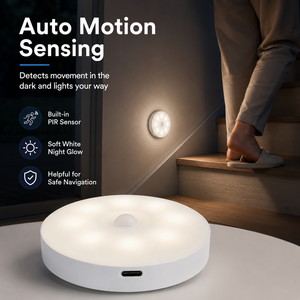 Rechargeable 6000K White Round Motion Sensor <b>Light</b> Type C PIR LED <b>Puck</b> <b>Light</b> for Cabinet Closet Wardrobe - Product Image 5