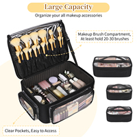 Sac de maquillage professionnel Relavel, boîte de rangement cosmétique extra large, porte-pinceaux, trousse de maquillage de voyage avec 3 sacs transparents