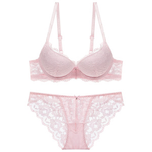 Conjunto de Lencería Romántica Rosa con Encaje, Sujetador con Aros y Braguita de Bikini, con Tirantes Ajustables, Copa Completa, Push-Up, para Mujer, OEM ODM - Product Image 4