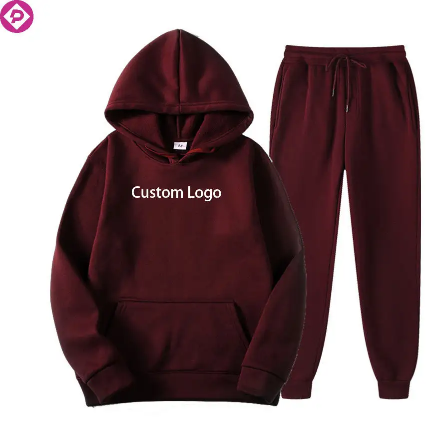 Stokta düz stil 220GSM kadınlar 2 parça kıyafetler eşofman Polyester Hoodie kazak ve Jogger Sweatpants eşofman setleri