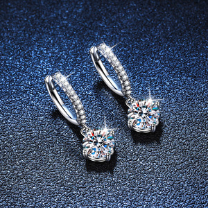 Factory <strong>Wholesale</strong> 925 Sterling Silver Earrings 1Carat 2Carat Moissanite Drop with Four Claws for Women's Fashion Pendientes - Product Image 3