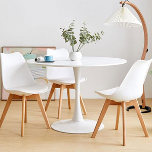 Mid Century Modern Pedestal Round Dining &amp; Coffee <strong>Table</strong> with <strong>Tulip</strong> Design for Kitchen Living &amp; Dining Room Black - Product Image 1