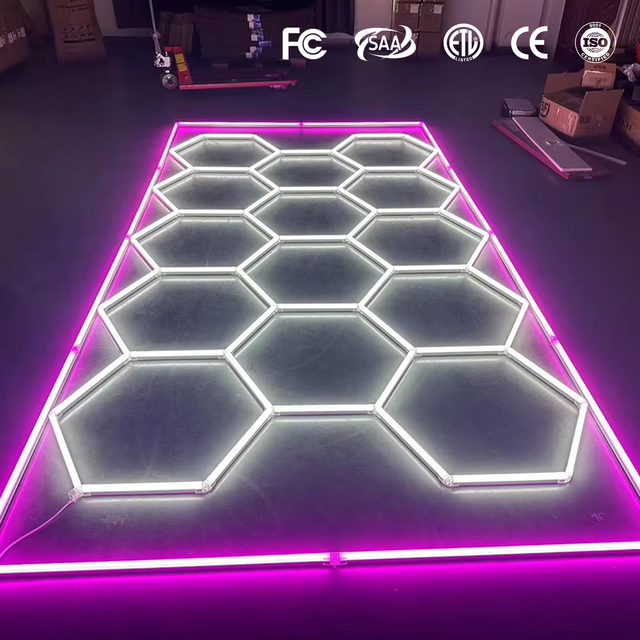 RGB Honeycomb Garage Lamp Led Hexagon Ceiling Lights Hanging Detailing Garage Lamp Gym Modular Ceiling