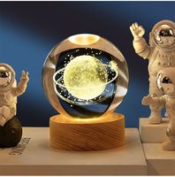 Boule de cristal K9 vierge, système solaire et lune gravés au laser 3D, lampe de nuit, décoration de table, souvenir, artisanat en cristal