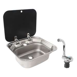 TYTXRV Lavello per <span class=keywords><strong>Camper</strong></span> e RV, Lavabo a Vasca Singola con Coperchio in Vetro Temperato, in Acciaio Inox 304 per <span class=keywords><strong>Cucina</strong></span> di Roulotte, <span class=keywords><strong>Camper</strong></span> e Barche - Product Image 1