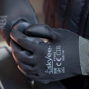 SKYEE ขายดี Pu เคลือบไนลอนสีดำระดับความปลอดภัย3ตัดถุงมือทำงานทนกับ <span class=keywords><strong>Grib</strong></span> Protect - Product Image 5