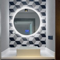 Miroir de salle de bain intelligent LED rond mural 304, anti-buée, à intensité variable, 3 couleurs de lumière, haut-parleur Bluetooth intégré, indice de protection IP44