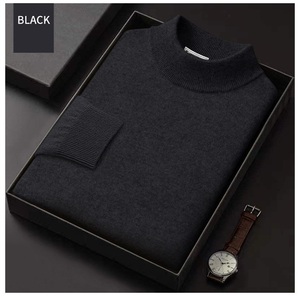 Jersey de lana de mohair de Invierno en Blanco de ganchillo liso negro con cuello redondo suéter de punto de Cachemira para hombres - Product Image 5