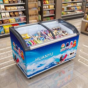 Congelatore Commerciale per Gelati con Porta in Vetro Curvo, Vetrina Refrigerata a Ventilazione Forzata per Supermercati e Gelaterie - Product Image 6
