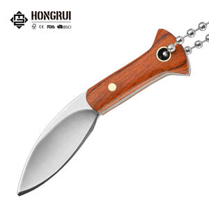 HongRui Mini Funda de cuero para acampar cuchillo con hoja fija de acero 3CR y mango de madera para EDC senderismo OEM personalizable - Product Image 1