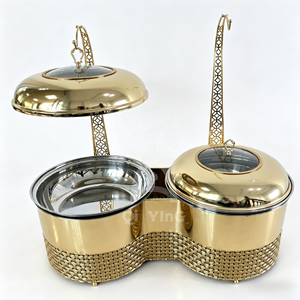 Nuovo Set Scaldavivande a Buffet di Lusso Grande Capacità 8L*2 in Acciaio Inossidabile 201, Alimentato ad Alcol, con <span class=keywords><strong>Piatti</strong></span> Dorati - Product Image 5