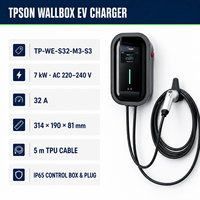 Station de recharge murale pour véhicules électriques Tpson 7KW 32A, double interface Type1 Type2, IP65, résistante aux intempéries