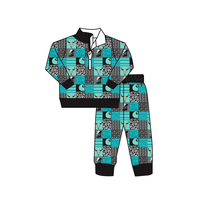 Ensemble sweat-shirt demi-zip OEM pour garçons, tenue 2 pièces patchwork pour enfants, pull à manches longues et pantalon de jogging, vêtements pour enfants en gros