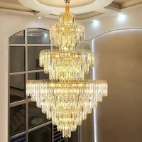 Lustre en cristal de luxe post-moderne de salon à hauteur réglable lampe d'escalier en colimaçon suspendue d'intérieur pour bâtiment duplex
