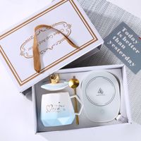 Ensemble chauffe-tasse à café et à thé en céramique à motif marbré avec couvercle, cuillère et sac cadeau, idéal pour souvenir