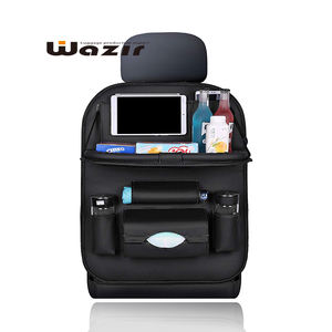 Organizador de asiento de coche de cuero PU, con bandeja plegable para mesa, tableta, teléfono, botella, soporte para taza, bolsa de almacenamiento de tejido - Product Image 1