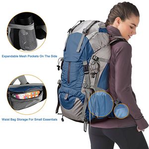 Ba lô leo núi 50L tùy chỉnh, túi đựng đồ cắm trại chống nước có kèm áo mưa, ba lô đi bộ đường dài nhẹ 45+5 lít - Product Image 3