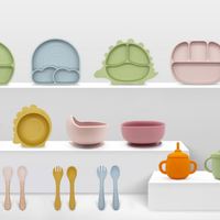 OEM/ODM Vaisselle pour enfants sans BPA Bol en silicone personnalisé Plaque de succion de sevrage Ensemble d'alimentation de 8 pièces pour bébés et tout-petits