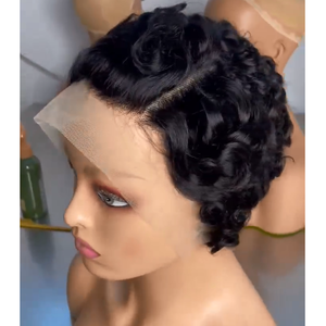 Perruques cheveux humains courts <span class=keywords><strong>coupe</strong></span> Pixie bouclés brésilien 13x4 perruques de dentelle pour les femmes bonne qualité pas cher vendeur de perruques de cheveux humains - Product Image 3