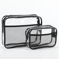 Pochette de maquillage transparente en PVC avec logo personnalisé en gros, pochette à cosmétiques en vinyle transparent à la mode, fermeture à glissière, voyage de dessin animé pour la toilette