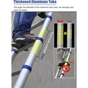 Échelle télescopique pliante en aluminium Deliladder avec stabilisateurs, capacité de 300 lb, échelle rétractable pour usage en entrepôt, bleue - Product Image 2